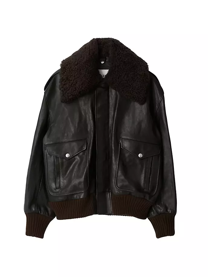 

Кожаная куртка с коротким воротником Burberry, цвет otter
