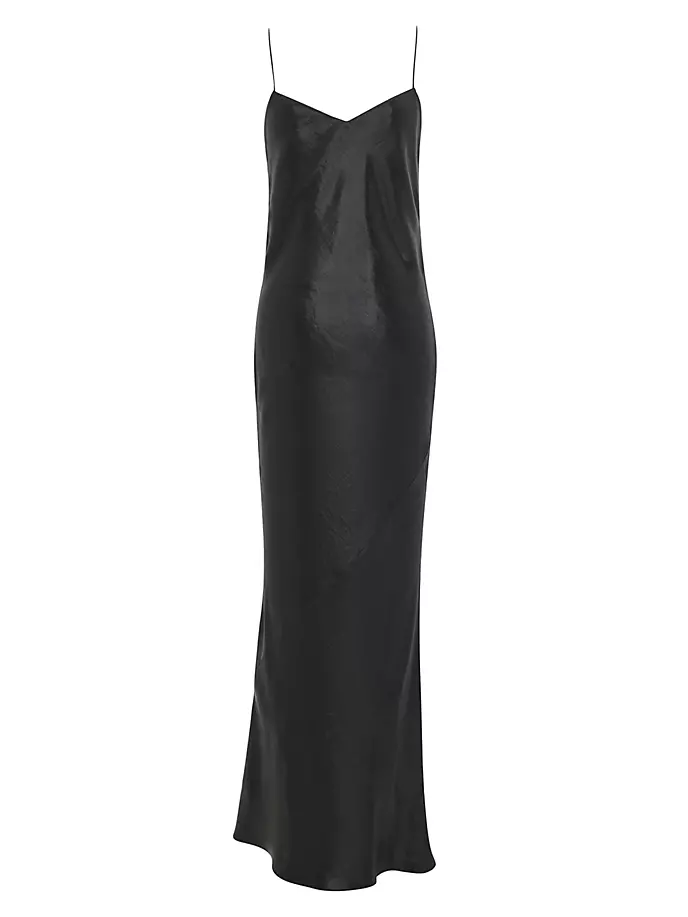 цена Длинное платье с хомутом из переливающегося атласа Saint Laurent, черный