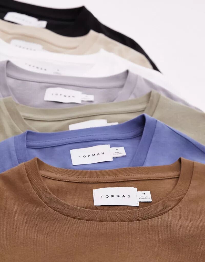 

Набор из 7 классических футболок Topman черного, белого, серого, каменного, синего, коричневого и хаки цвета