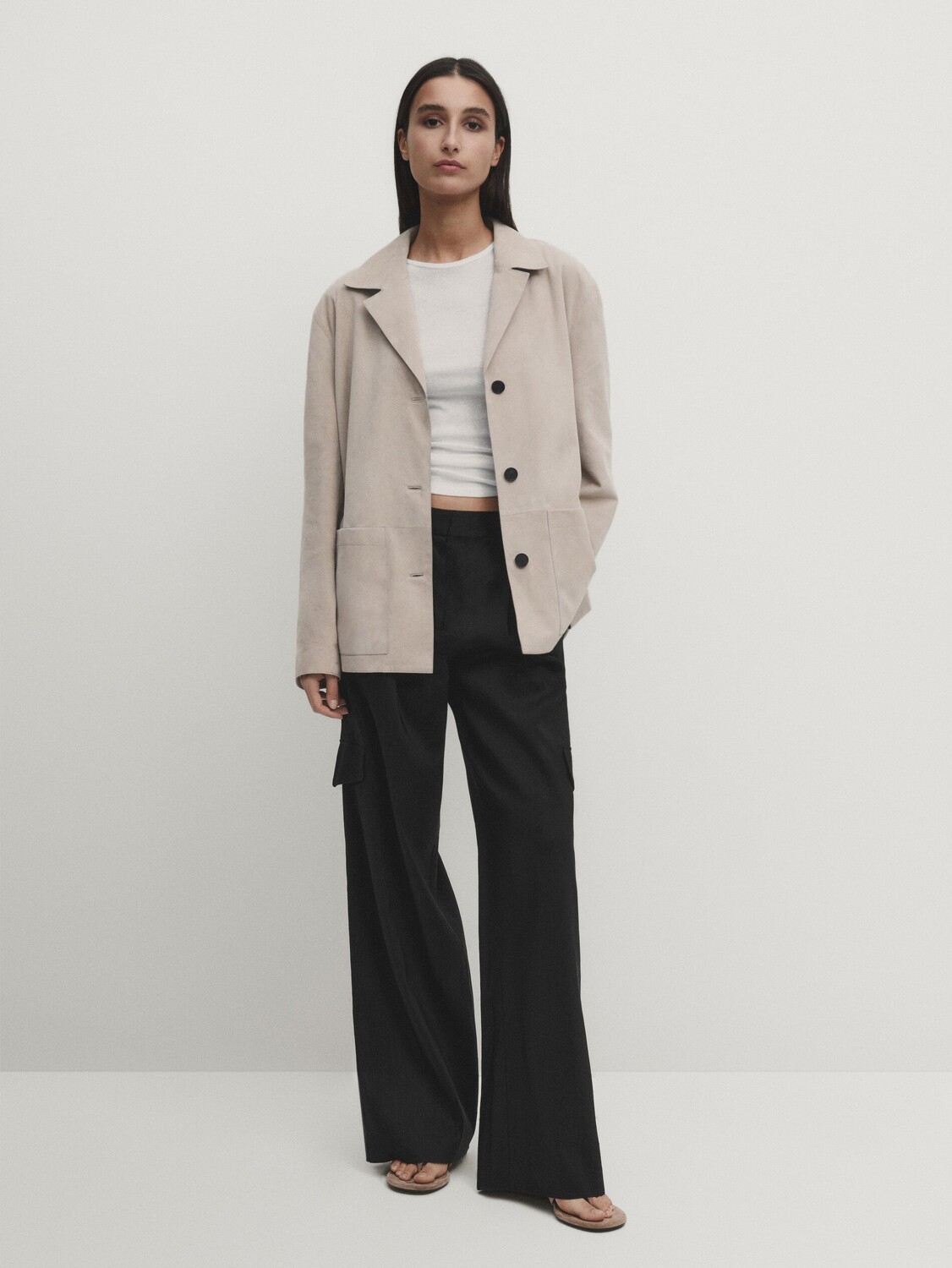 

Брюки карго из смесового льна Massimo Dutti, черный