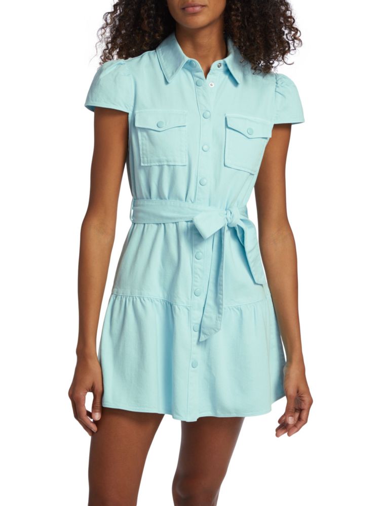 цена Джинсовое мини-платье-рубашка Miranda с поясом Alice + Olivia, цвет Julep