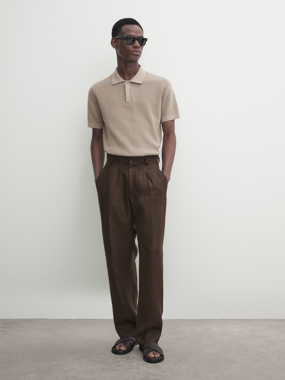 

Свитер-поло вафельной вязки Massimo Dutti, оранжевый