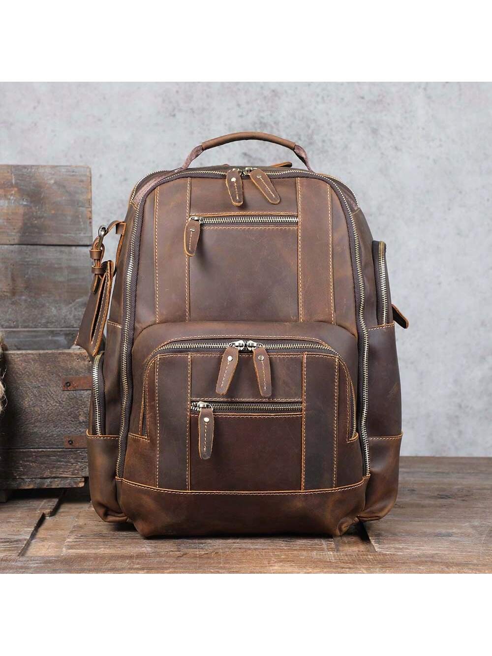 мясник и ножи мясницкий незаменимый безопасный уютный плед рюкзак 17 дюймов винтажный графический винтажный рюкзак для пикников Винтажный мужской рюкзак из натуральной кожи, коричневый