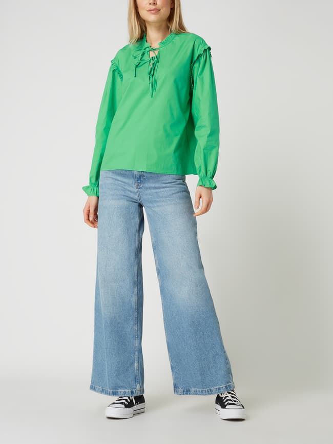 цена Блузка-рубашка с рюшами модель Блузина moves, зеленый