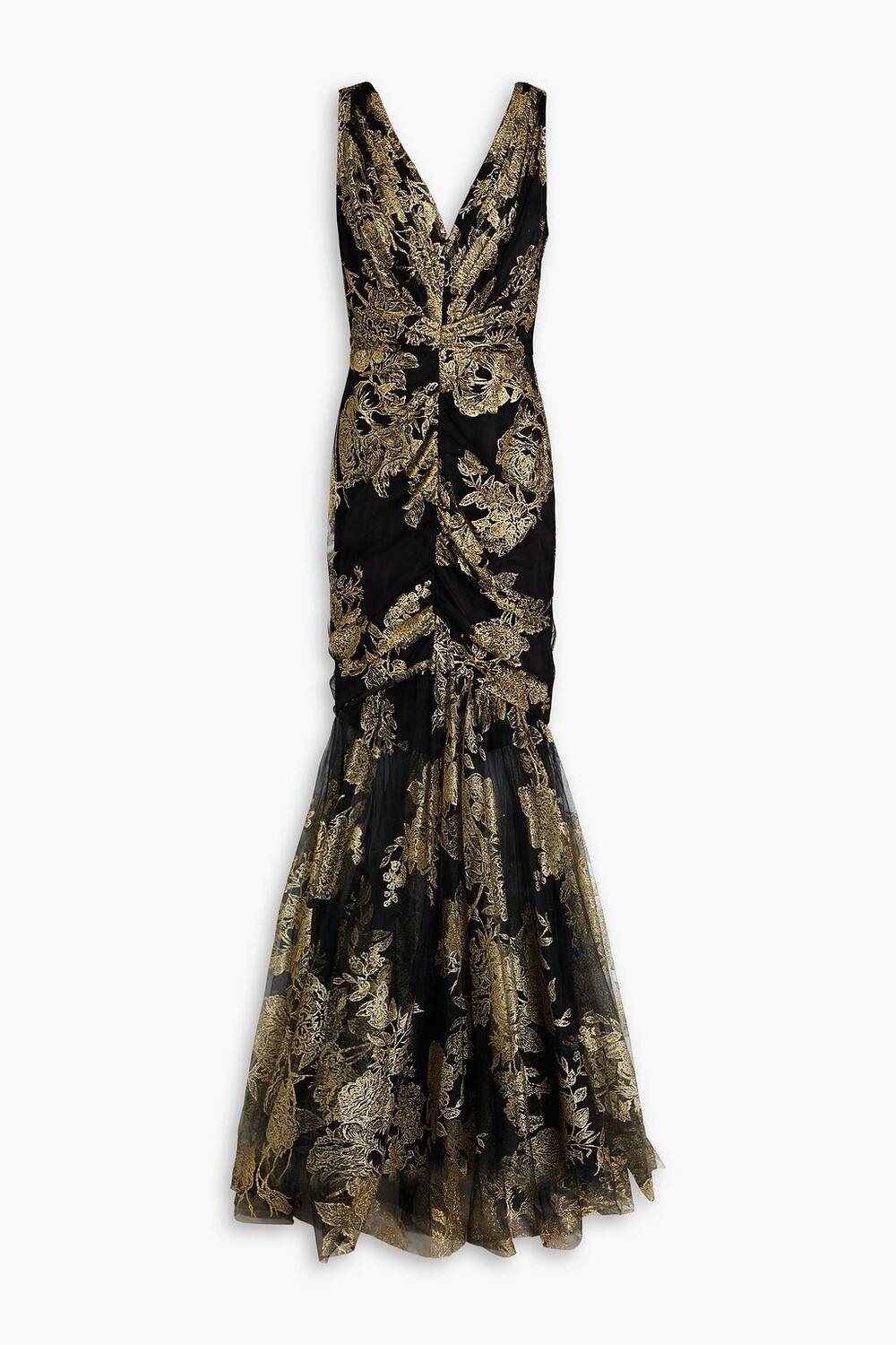 

Платье из блестящего тюля со сборками MARCHESA NOTTE, черный