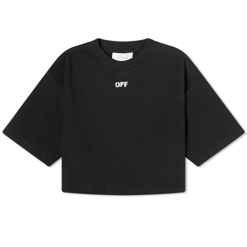 

Off-White Укороченная футболка в рубчик с логотипом Off Stamp, черный