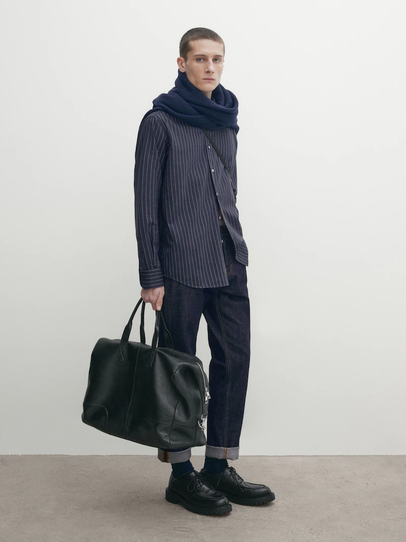 

Рубашка из хлопкового твила приталенного кроя в полоску Massimo Dutti, синий