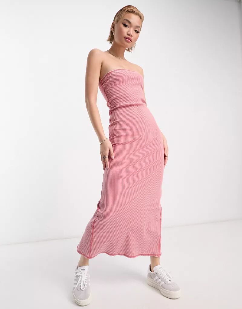 Розовое платье миди в рубчик Weekday Exclusive Tania
