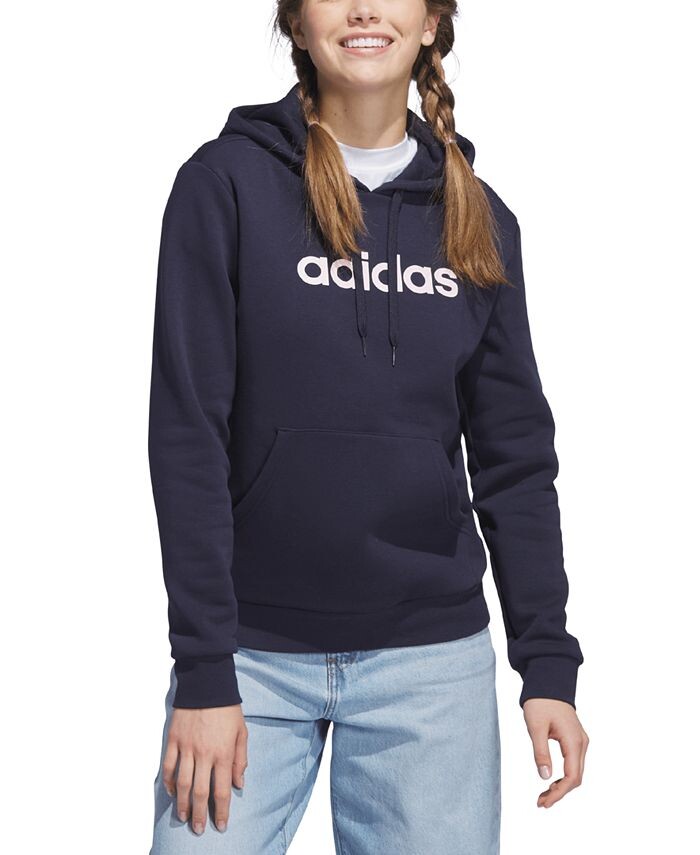 

Женский флисовый пуловер с капюшоном и линейным логотипом adidas, синий