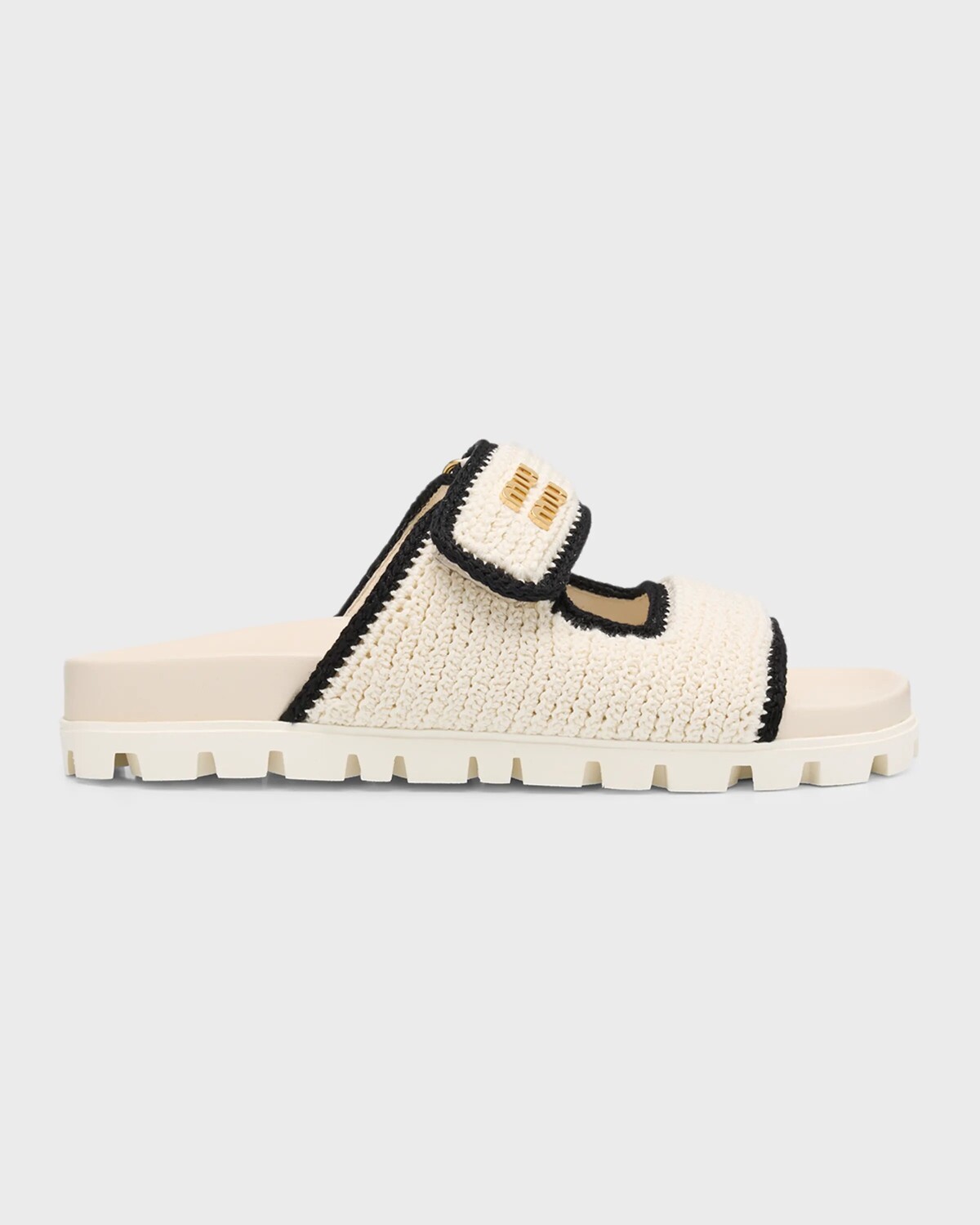 

Двухцветные шлепанцы с крючком и крючком Miu Miu, цвет Avorio Nero