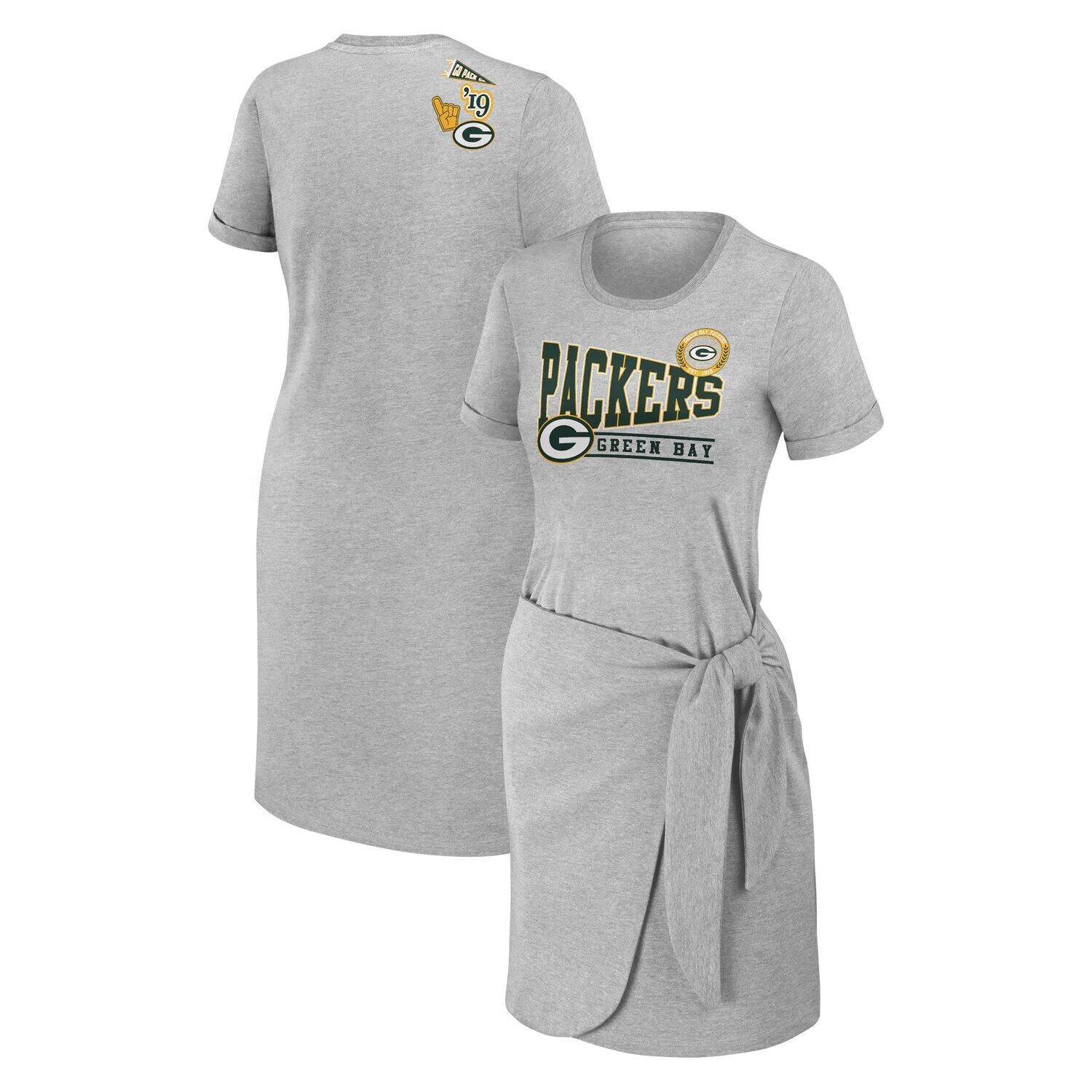 

Женское платье-футболка размера плюс с узлом от Erin Andrews Heather Grey Green Bay Packers