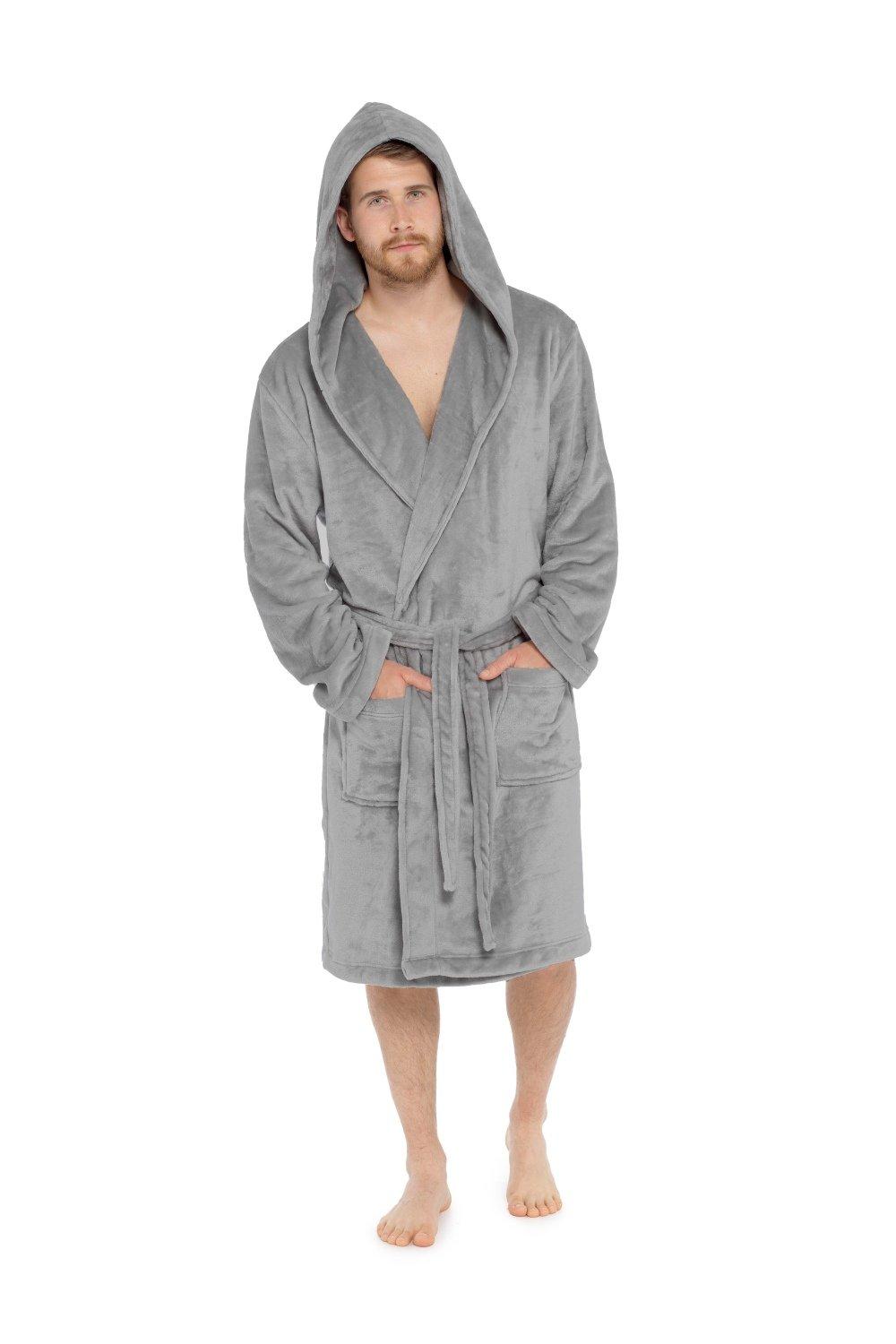 Халаты флисовые с капюшоном CityComfort, серый мужской халат с капюшоном ночной халат зимний теплый длинный флисовый халат домашняя одежда с поясом