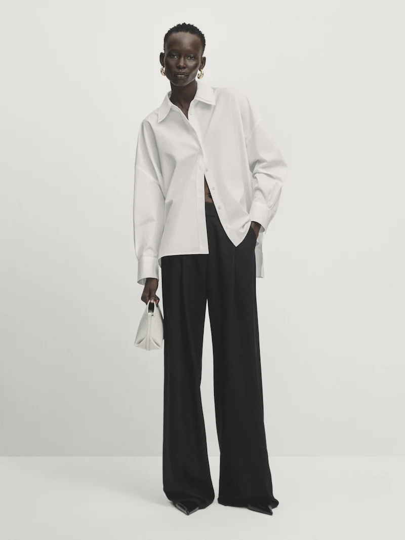 

Рубашка из поплина с многослойным воротником - ателье Massimo Dutti, белый