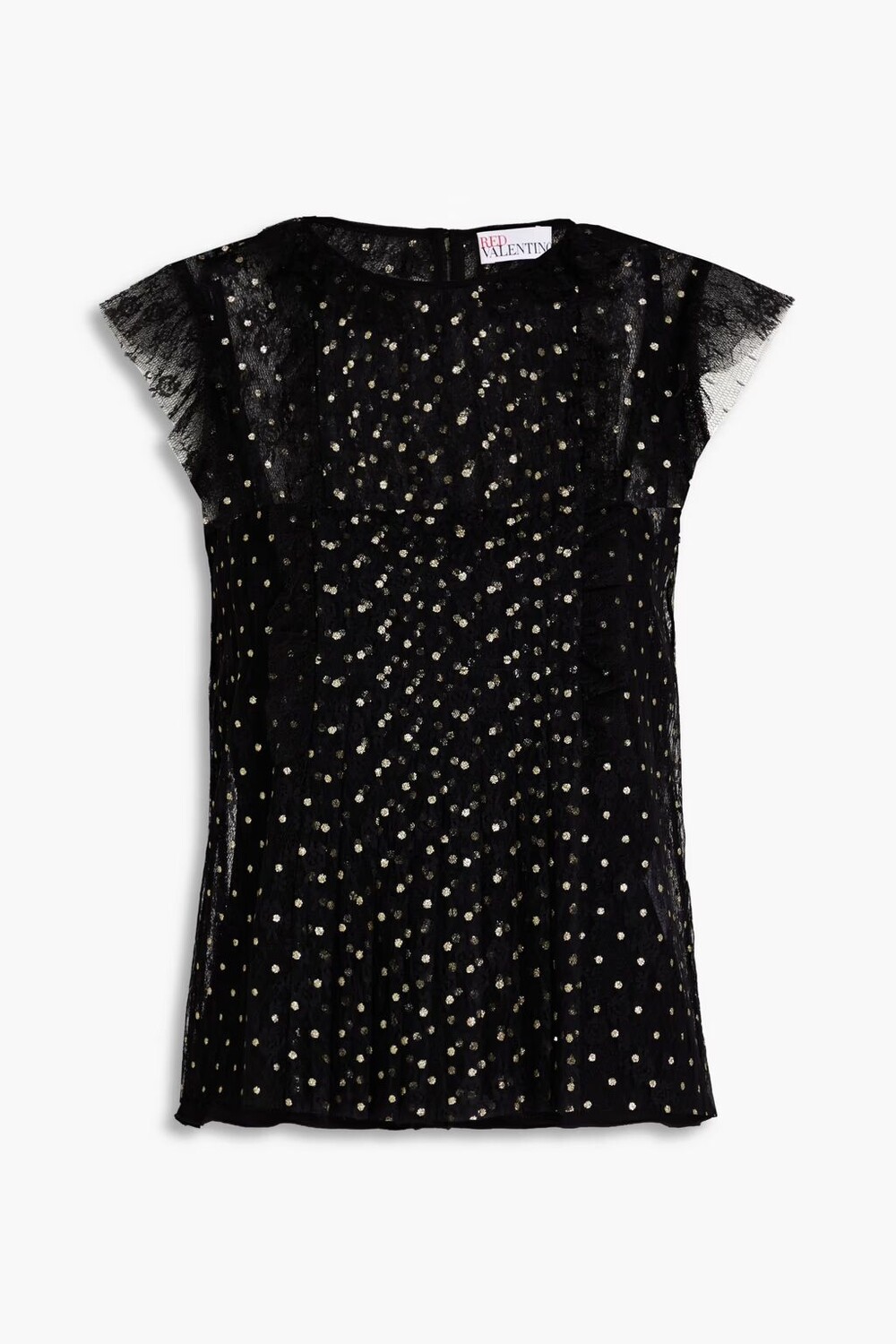 

Топ из блестящего кружева с рюшами Redvalentino, черный