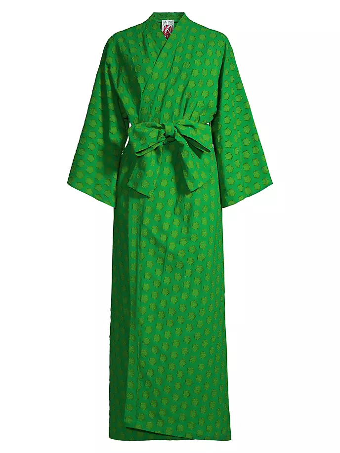Платье макси с запахом и бахромой в горошек La Vie Style House, зеленый