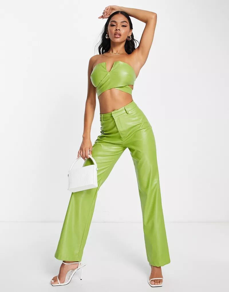 Missy Empire – брюки под кожу зеленого цвета, комбинированный вариант Missyempire