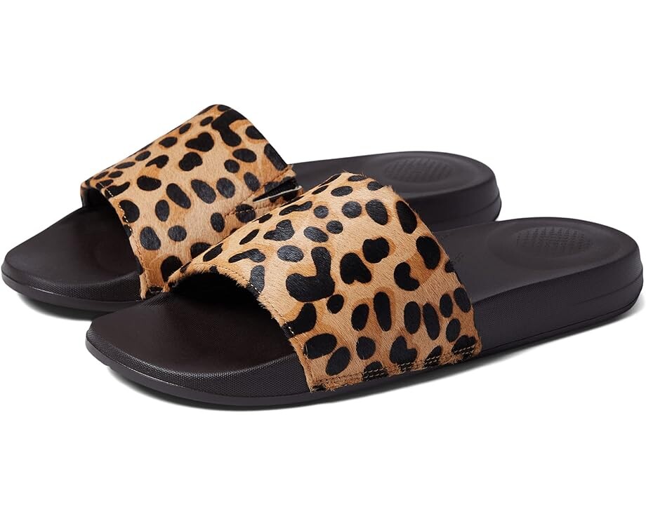 

Сандалии FitFlop Iqushion Hair-On Leather Slides, леопардовый