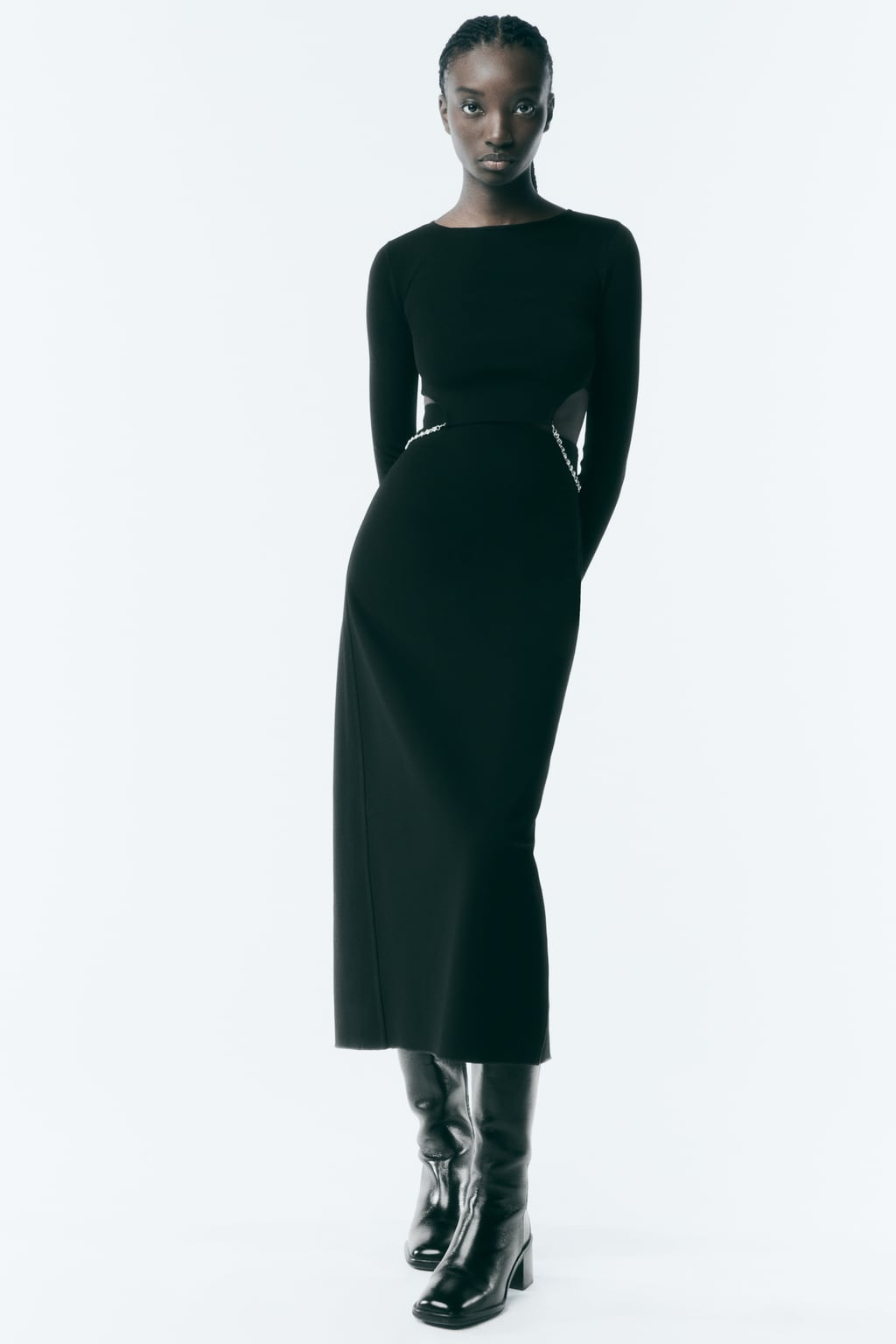 

Вязаный топ с цепочкой из стразов ZARA, черный
