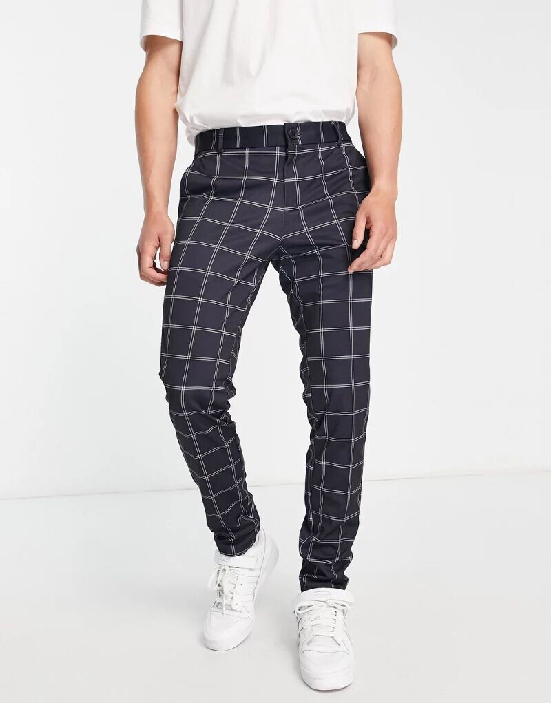 

Темно-синие узкие брюки из джерси в клетку Jack & Jones Intelligence