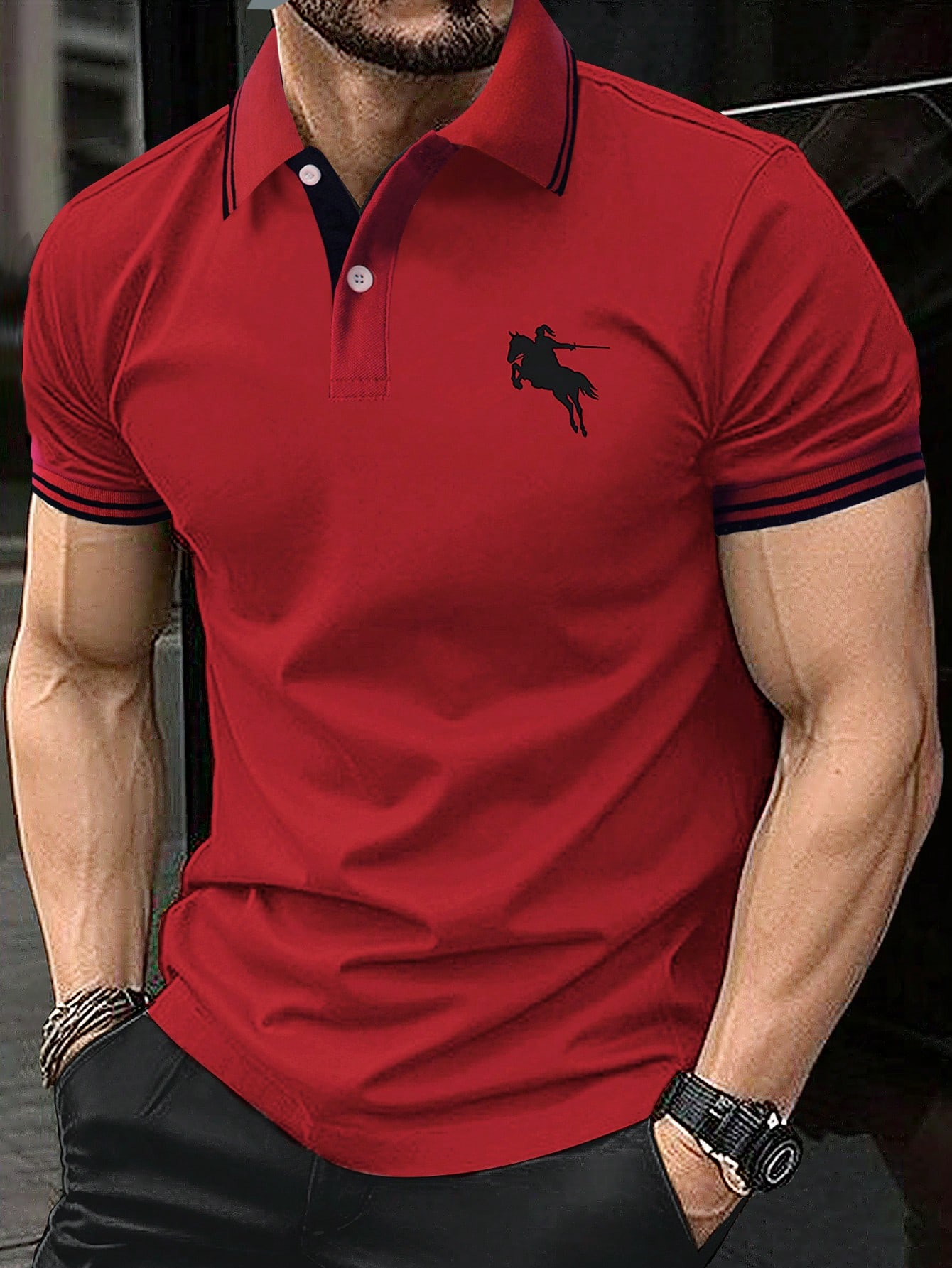 цена Мужская рубашка-поло с короткими рукавами и контрастной каймой Manfinity, красный