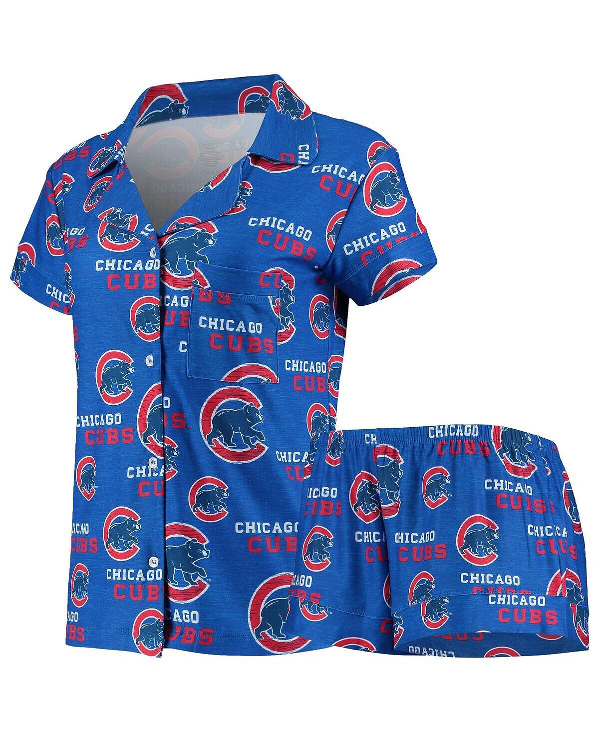 

Женский комплект для сна на пуговицах и шортах с принтом Royal Chicago Cubs Zest Concepts Sport