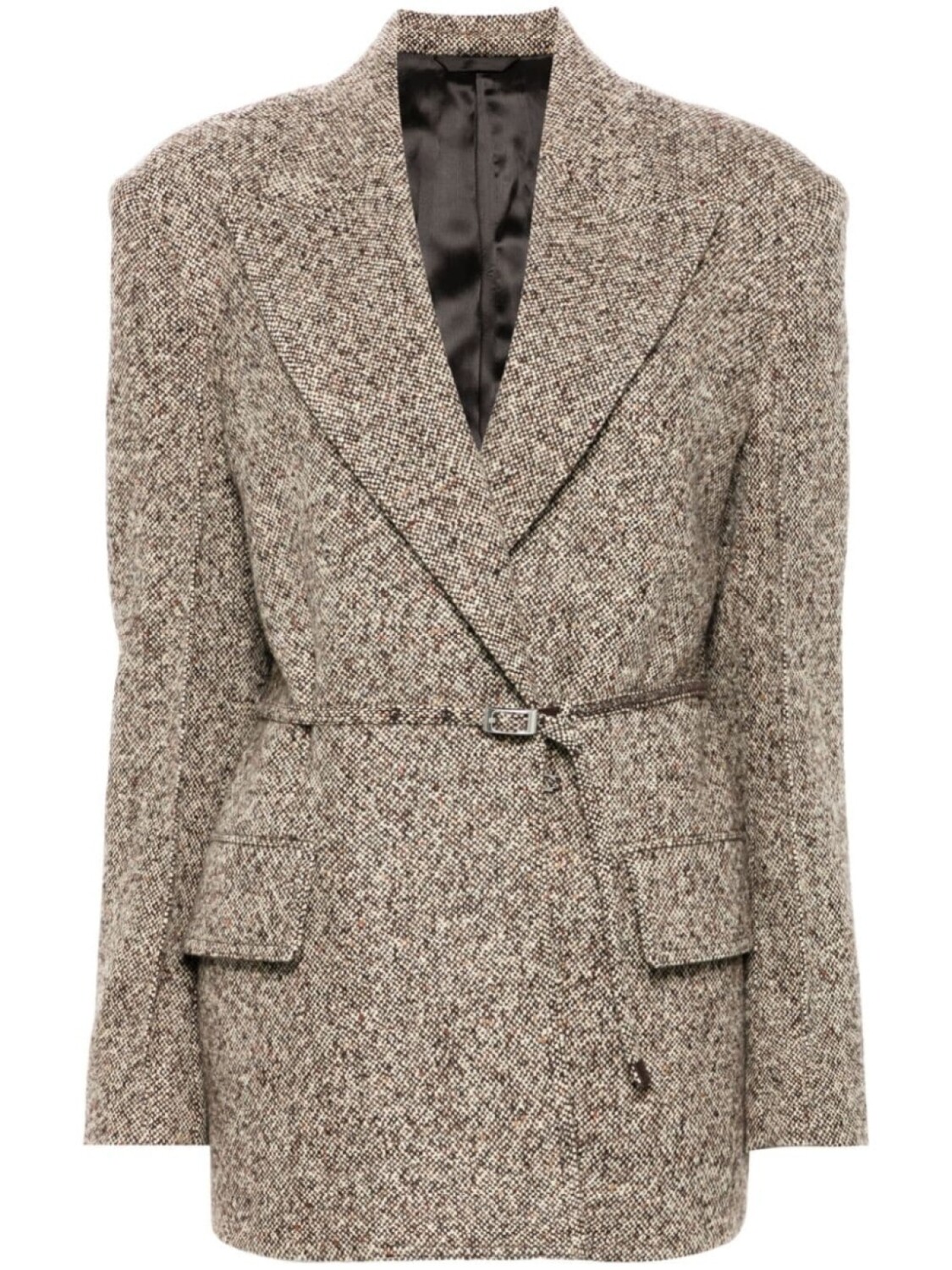 

Acne Studios твидовый блейзер с поясом, коричневый