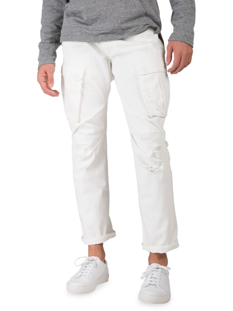 Узкие прямые рваные джинсы-карго Level 7 Jeans, цвет Snowman White