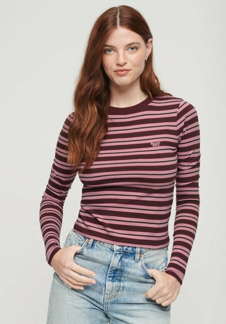 цена Свитшот Superdry STRIPE LONG SLEEVE, цвет lilac pink stripe