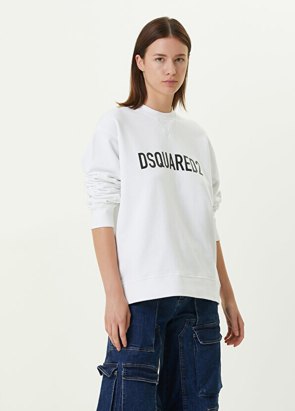 

Белый свитшот с круглым вырезом и логотипом Dsquared2
