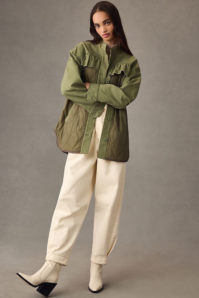 

Куртка стеганая Anthropologie с рюшами, olivine