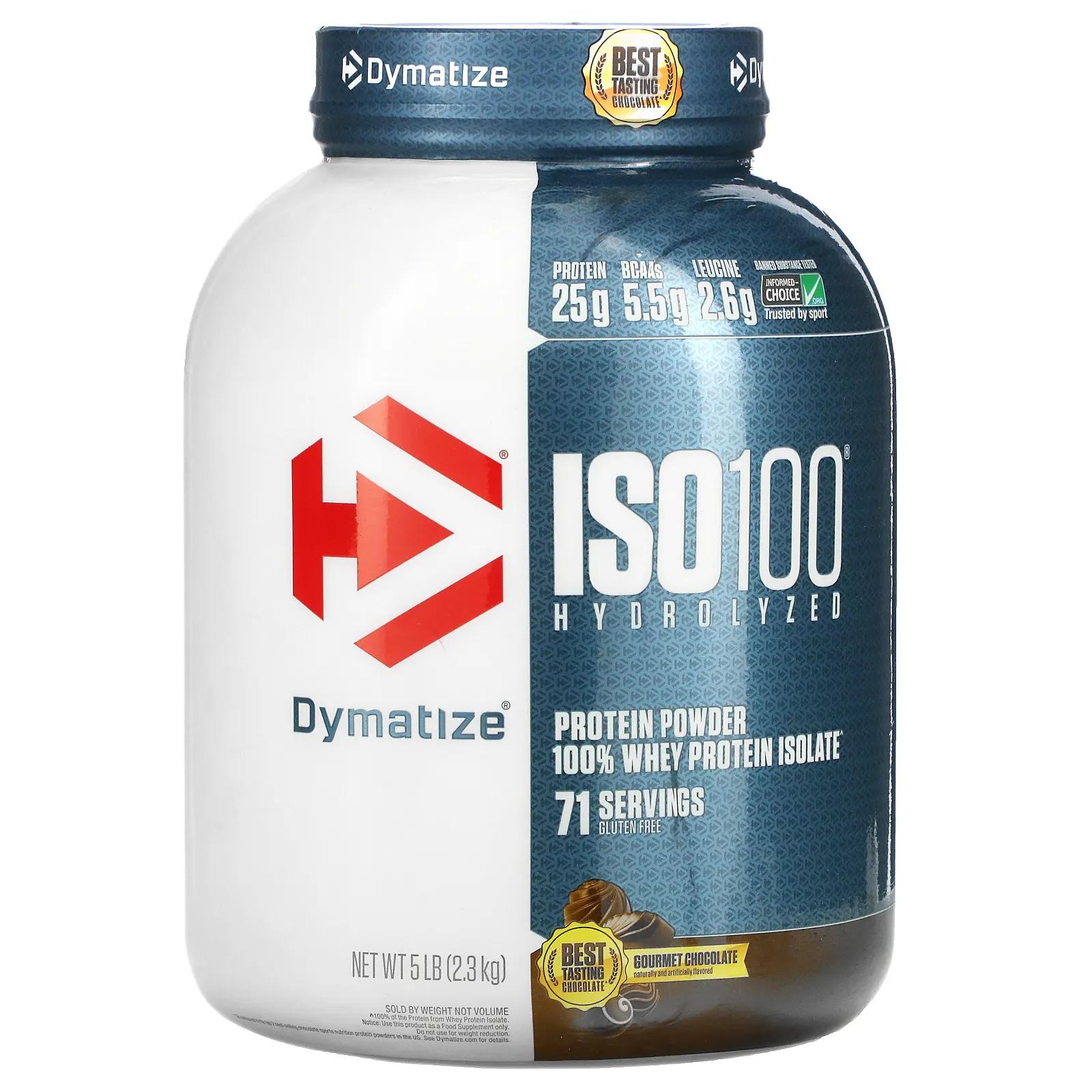 Dymatize Nutrition Гидролизированный ISO 100 100% -ный сывороточный изолят ,протеина гурманский шоколад 5 фунтов (2,3 кг)