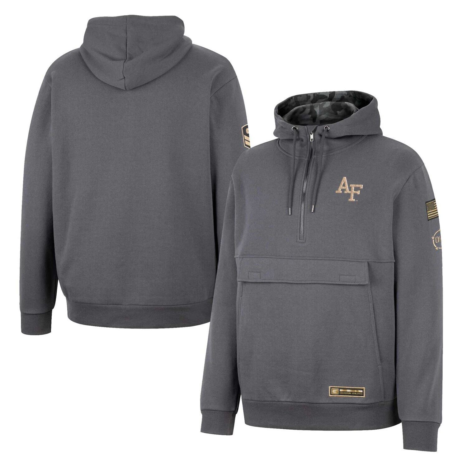 

Мужская толстовка Colosseum Charcoal Air Force Falcons OHT Military Appreciation с молнией четверть четверти