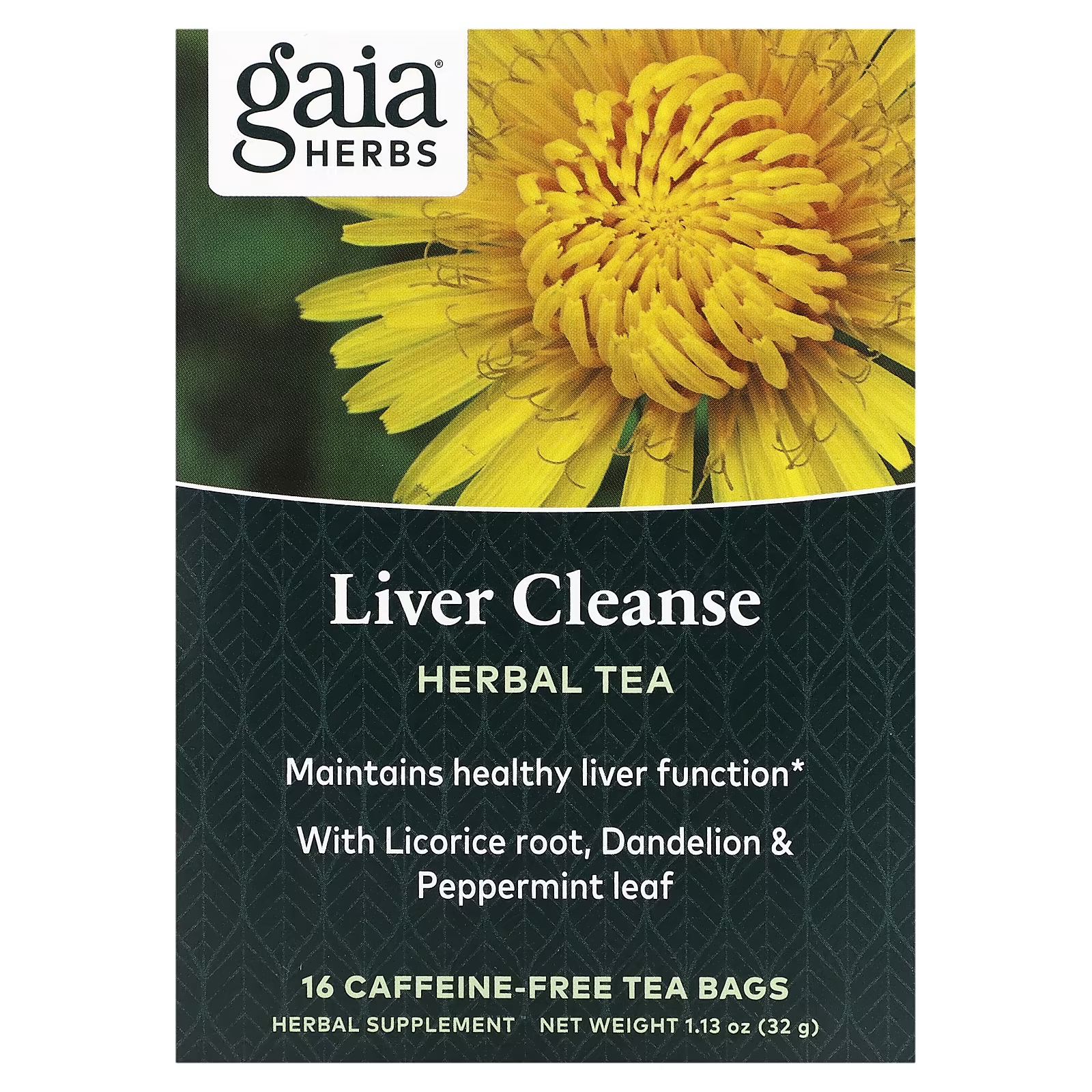 Чай Gaia Herbs Травяной для очистки печени без кофеина, 16 чайных пакетиков по 32г