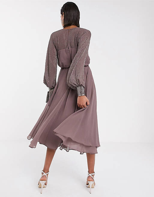 

Лиловое платье миди с линейной кокеткой ASOS DESIGN, Розовый