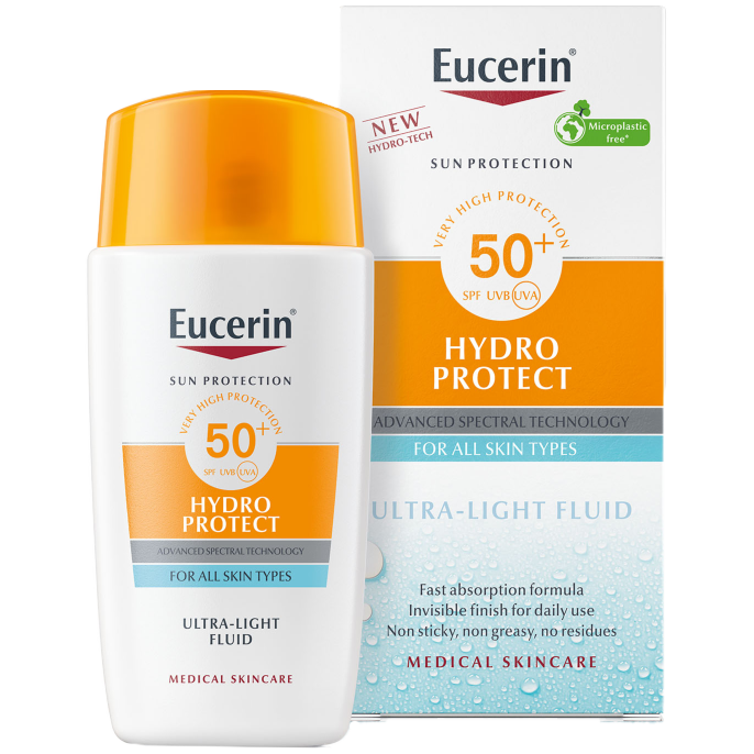 Флюид для лица с spf50+ Eucerin Hydro, 50 мл флюид против пигментации spf 50 eucerin sun protection 50 мл