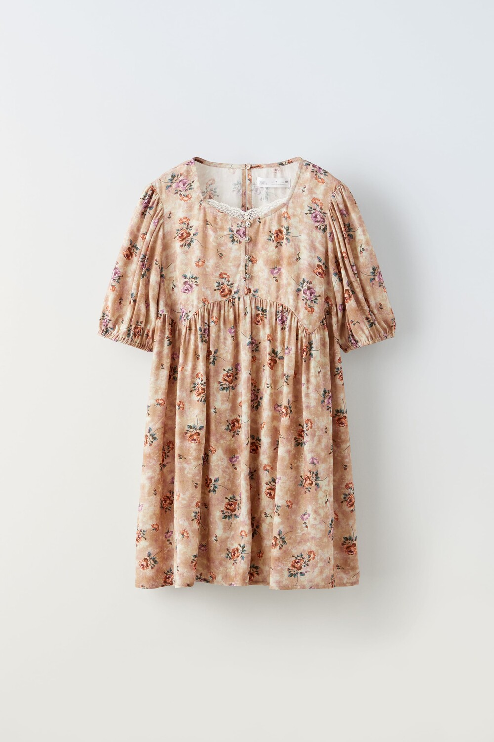

Платье с кружевом с цветками Zara, бежевый