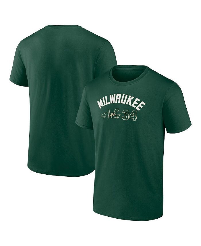 

Мужская фирменная футболка Giannis Antetokounmpo Hunter Green Milwaukee Bucks с именем и номером Fanatics, зеленый