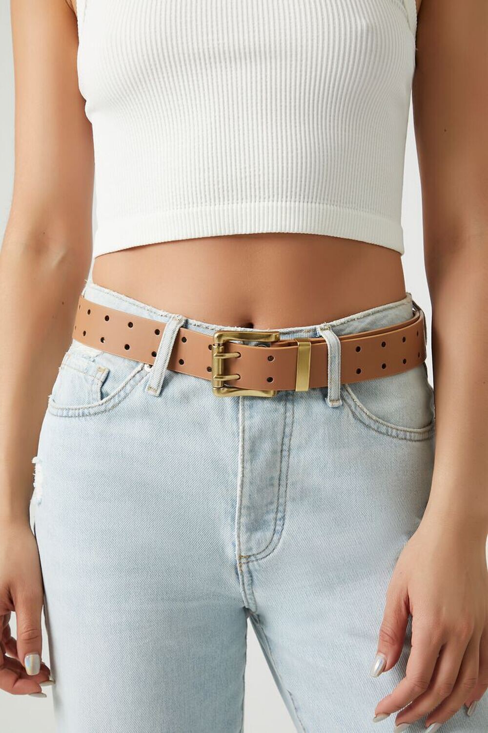

Ремень из искусственной кожи с квадратной пряжкой Forever 21, коричневый