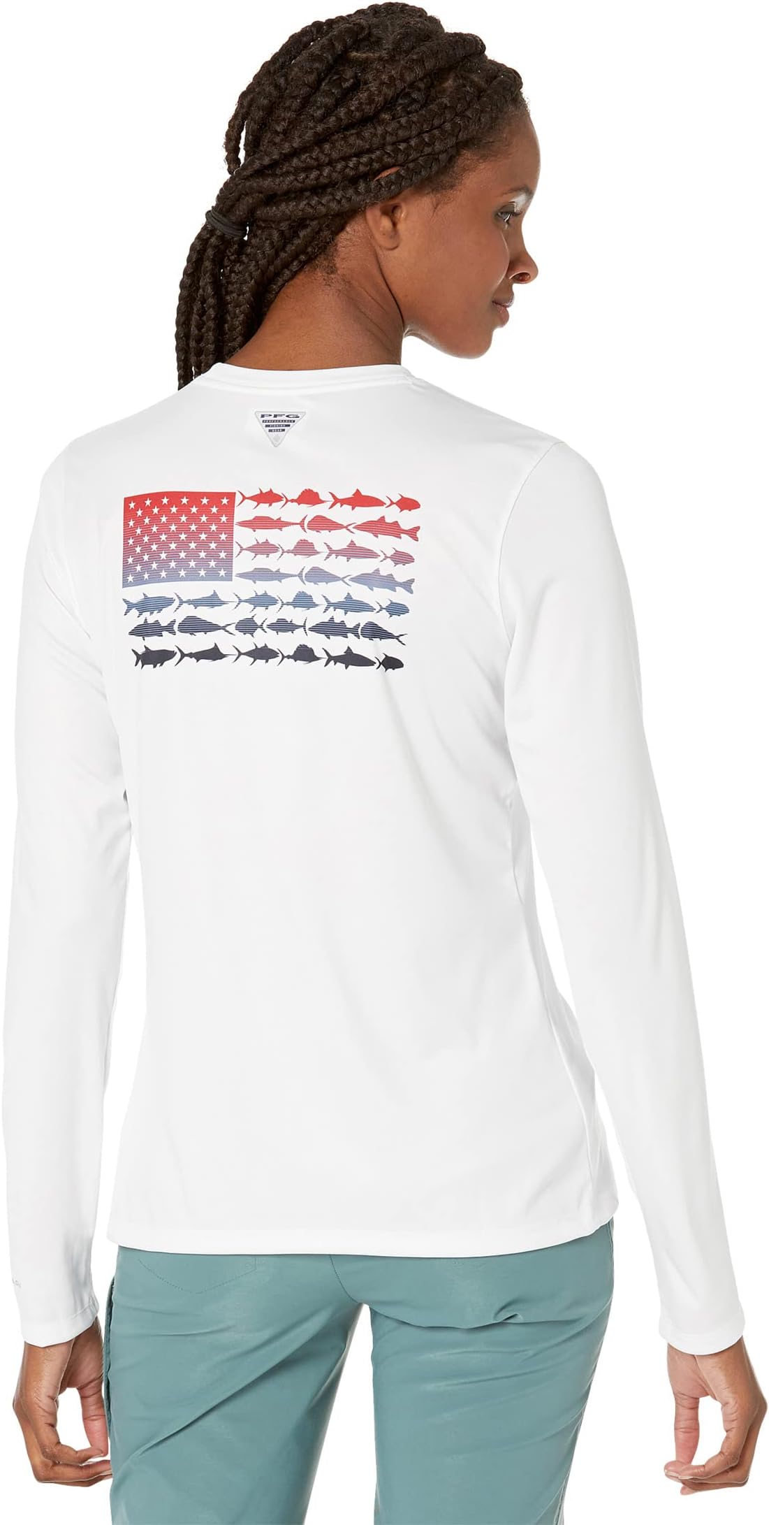 Рубашка с длинным рукавом Tidal Tee PFG Fish Flag Columbia, цвет White/Bluestone Gradient