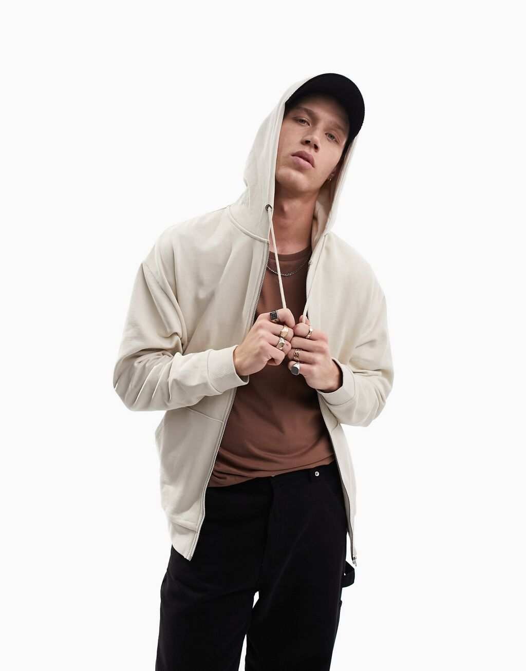 

Бежевое объемное худи на молнии ASOS DESIGN, Бежевый