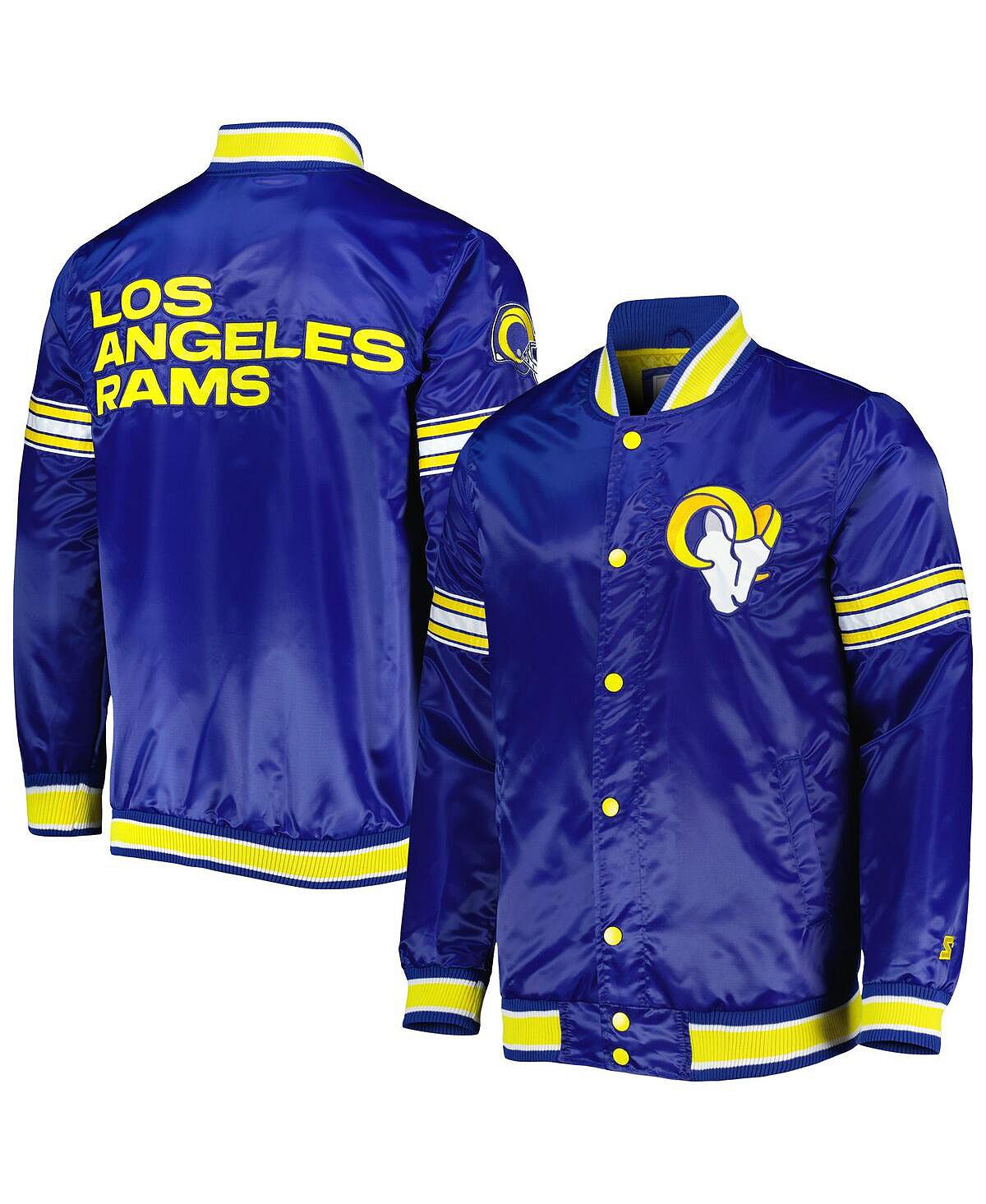 Мужская атласная университетская куртка с длинными кнопками Royal Los Angeles Rams Midfield Starter фотографии
