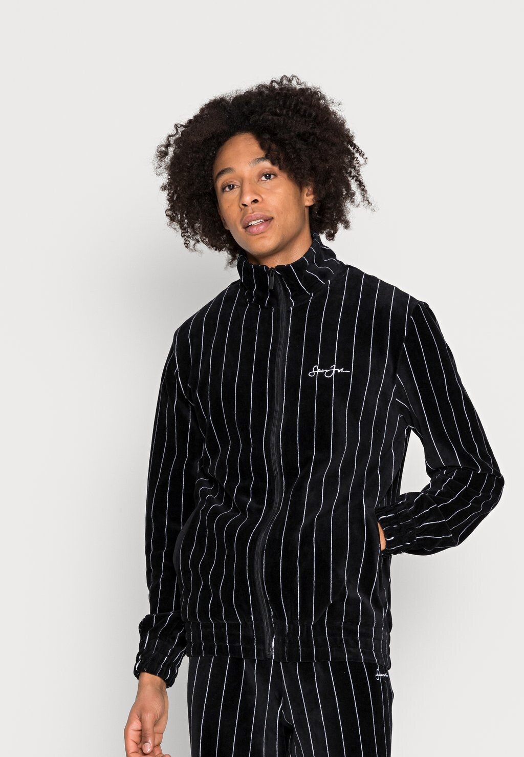 

Толстовка на молнии Script Logo Pinstripe Trackjacket Sean John, черный/белый