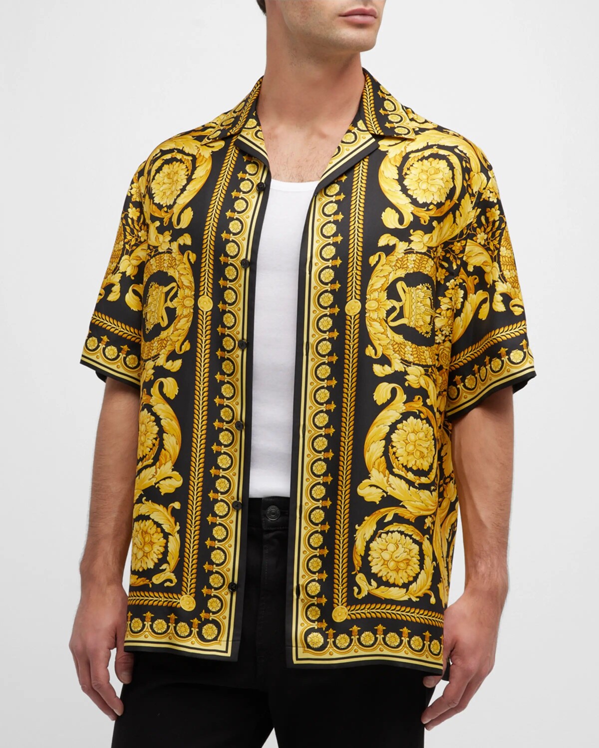 

Мужская шелковая рубашка Barocco Camp Versace, цвет Black/Gold