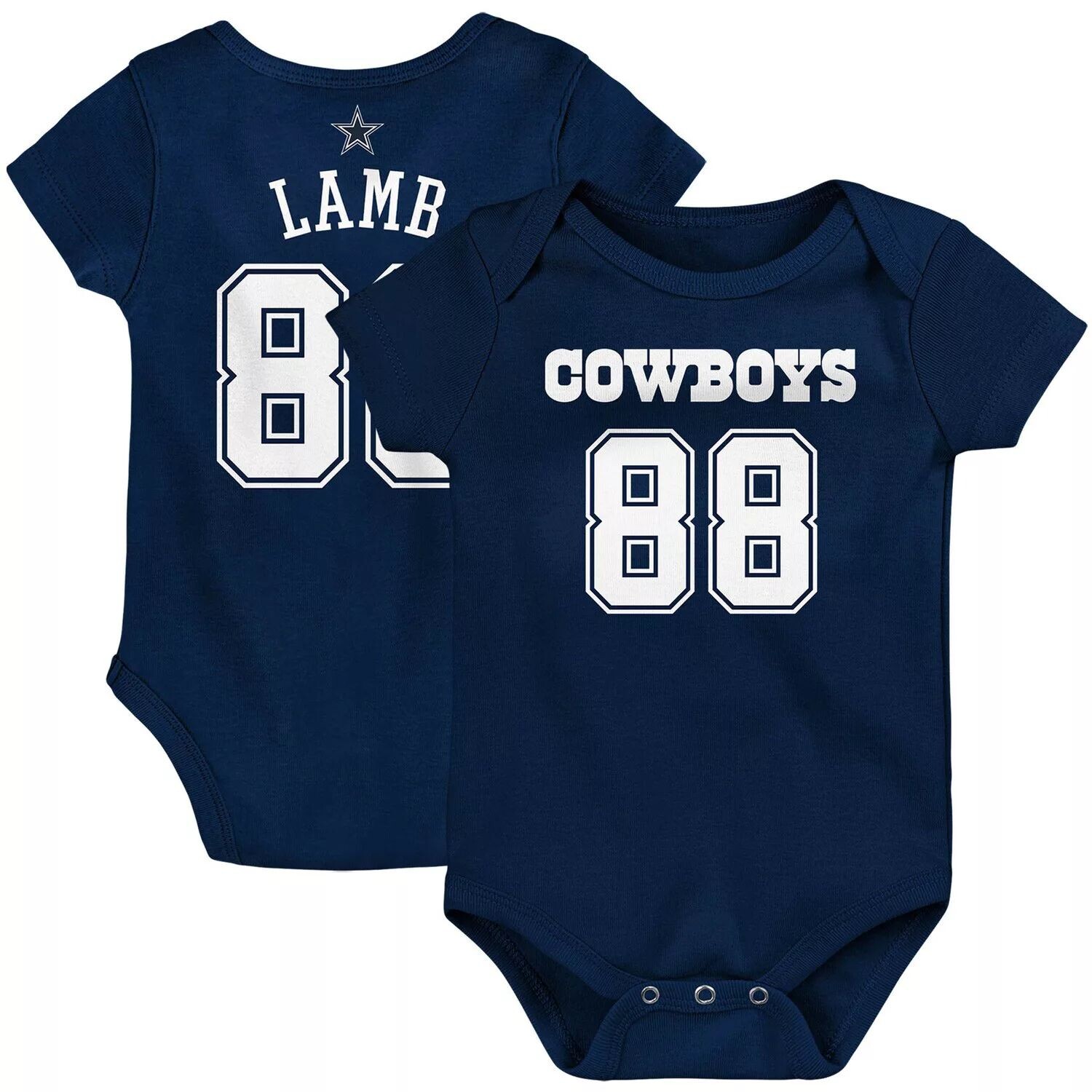 

Боди для младенцев CeeDee Lamb Navy Dallas Cowboys Mainliner Имя и номер игрока Outerstuff