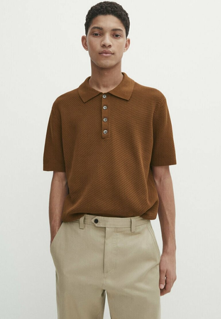 

Рубашка-поло TEXTURED SHORT SLEEVE Massimo Dutti, цвет camel