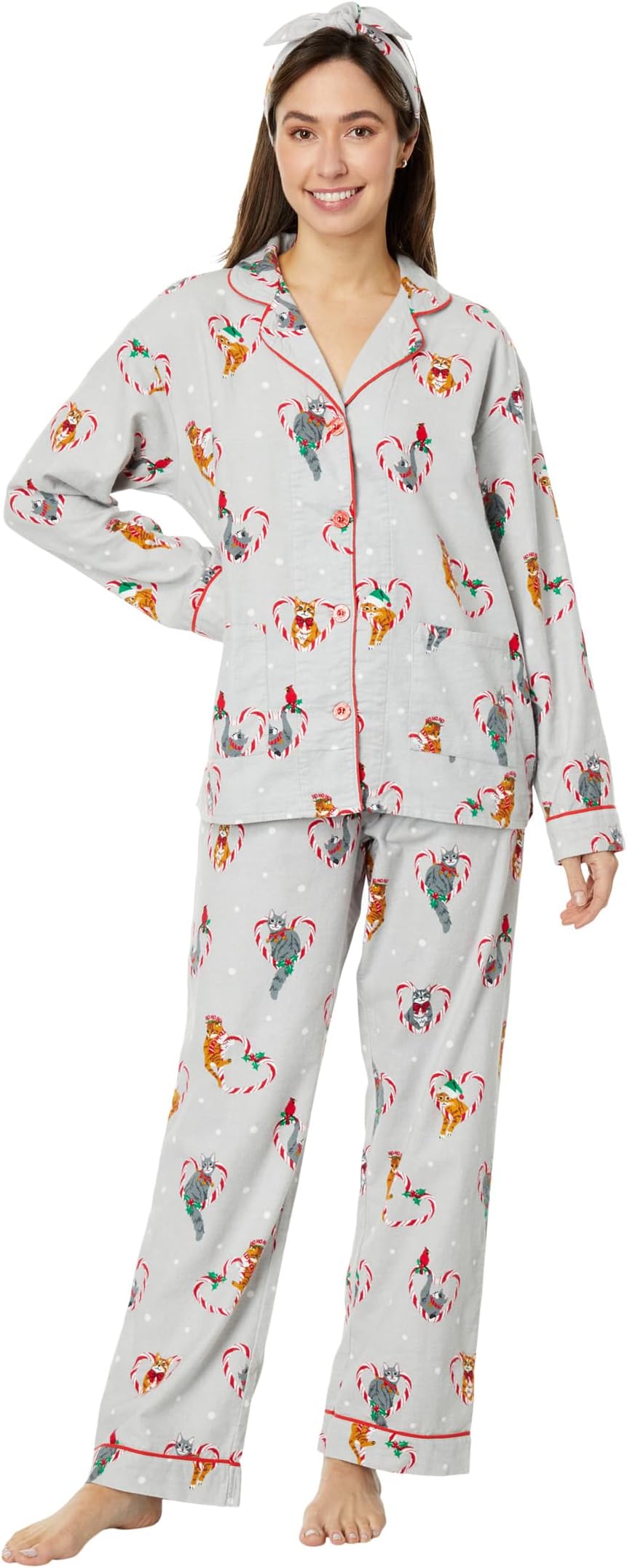 Праздничный фланелевой пижамный комплект с повязкой на голову P.J. Salvage, цвет Frost Grey/Candy Cane Kitties husker du candy apple grey 180g