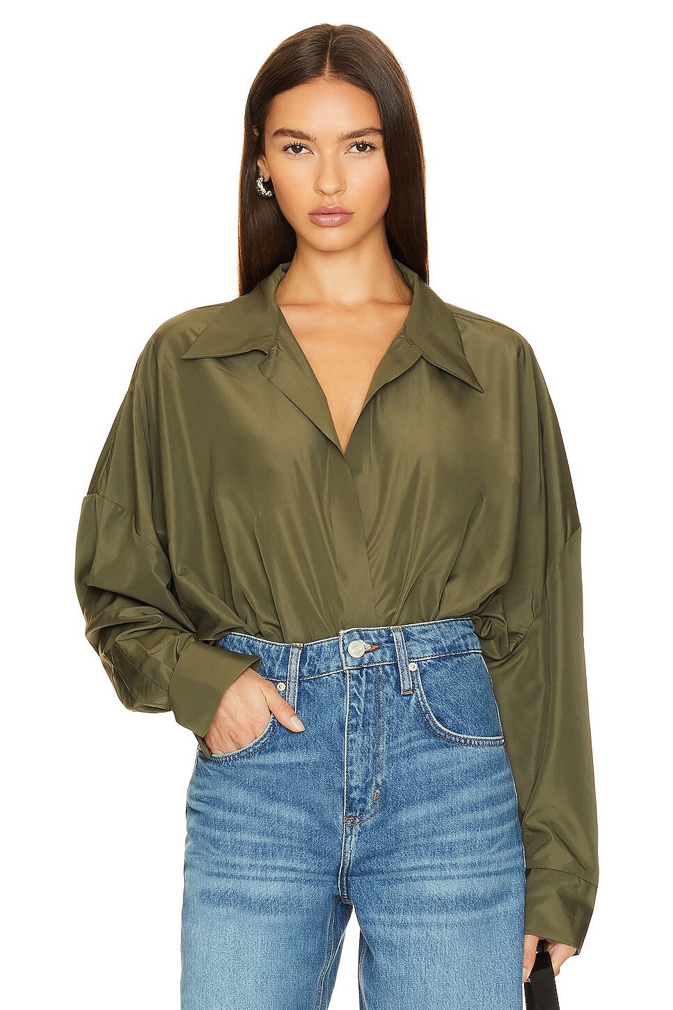 цена Боди Norma Kamali Oversized Boyfriend Shirt, милитари