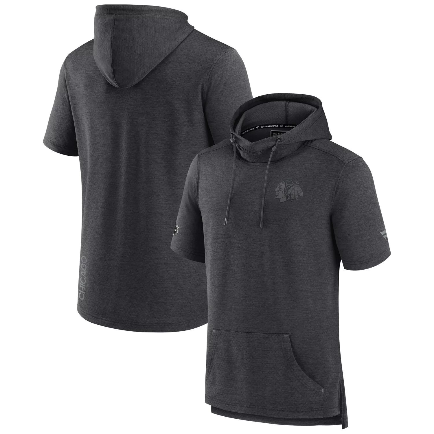 цена Мужской пуловер с короткими рукавами Fanatics, темно-серый «Чикаго Блэкхокс», пуловер с короткими рукавами, толстовка с капюшоном