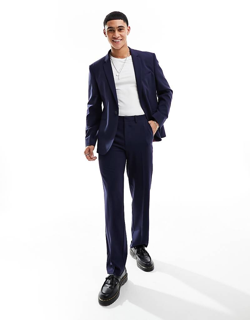 

Темно-синие прямые костюмные брюки ASOS DESIGN