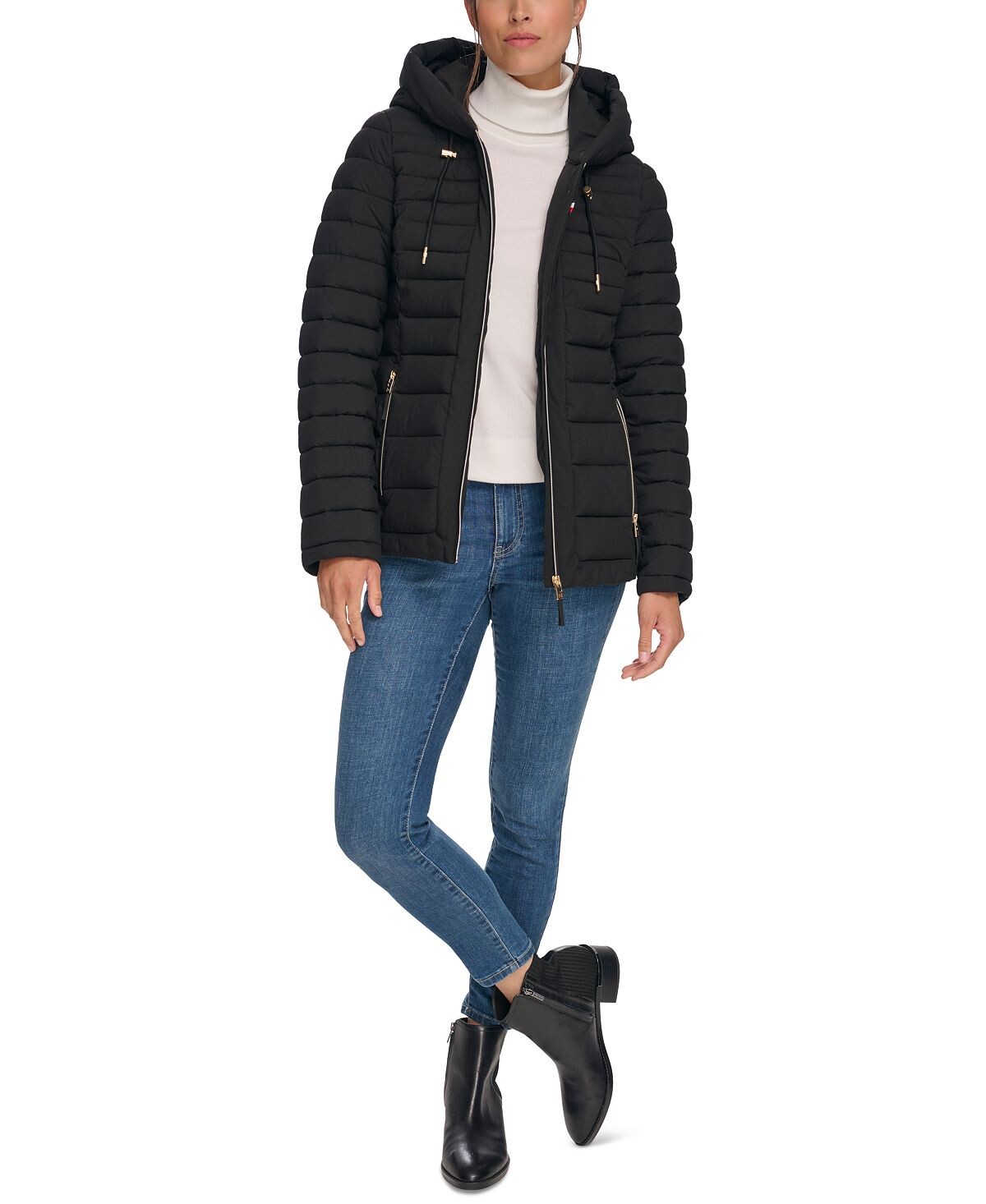

Женский компактный пуховик с эластичным капюшоном Tommy Hilfiger, черный